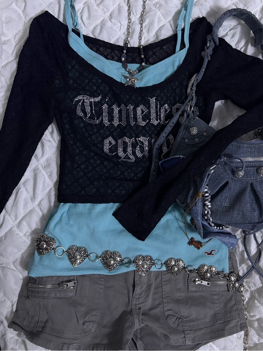 cropped bedazzled lace top